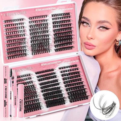 Hot Melt Single Cluster Diy False Eyelashes 580 Clusters Large Capacity D Curl Mixed Eyelashes