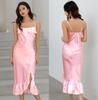 Yaoting solid color ice silk temperament suspender nightdress sexy ruffle bottom swing split pajamas loungewear CQ1111