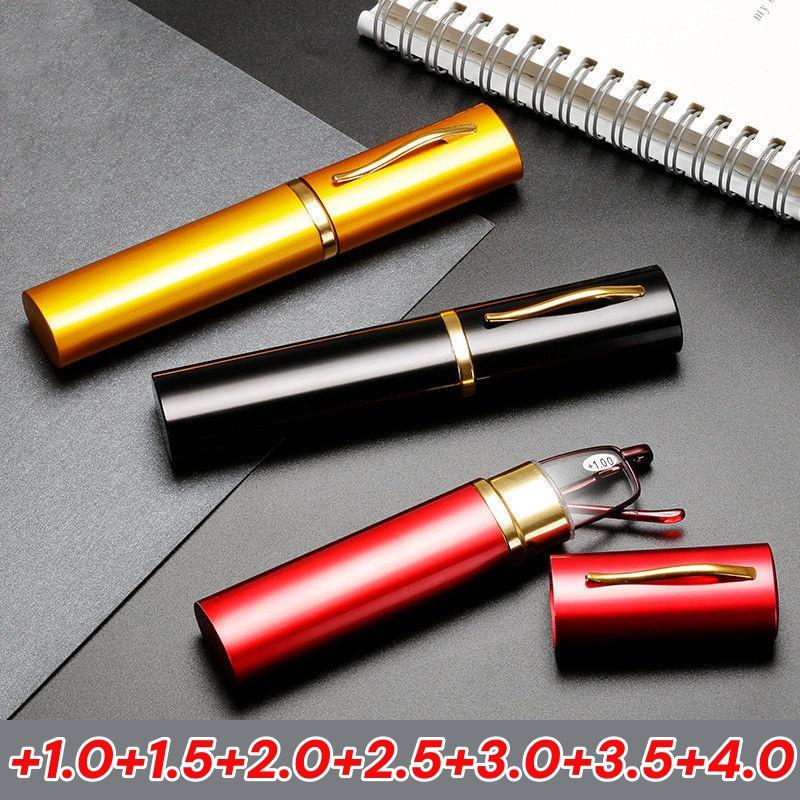 

Unisex Portable Pen Holder Reading Glasses with Classic Glasses Case Ultra-light Fashion HD Anti-blue Light Presbyopia Glasses +400 срібний