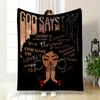 God Says I Am Religious Blanket with Inspirational Scripture and Afro Lady Design Blanket for Livingroom Lunch Break Throw for Friend's Festival Gift