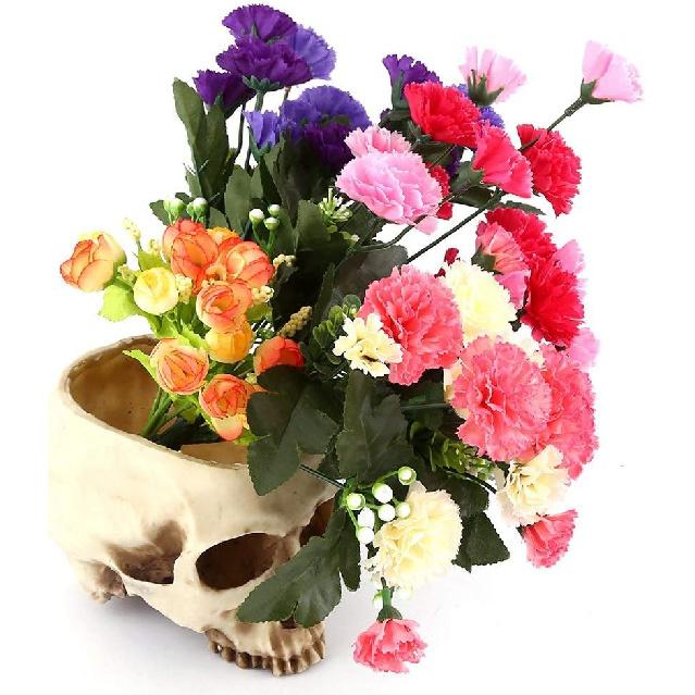 Skull Planter,Skull Bowl Resin Shaped Flower Pot Candy Decorations Halloween Decoration Retro Human Head Bed Box Container Replica Funny Design