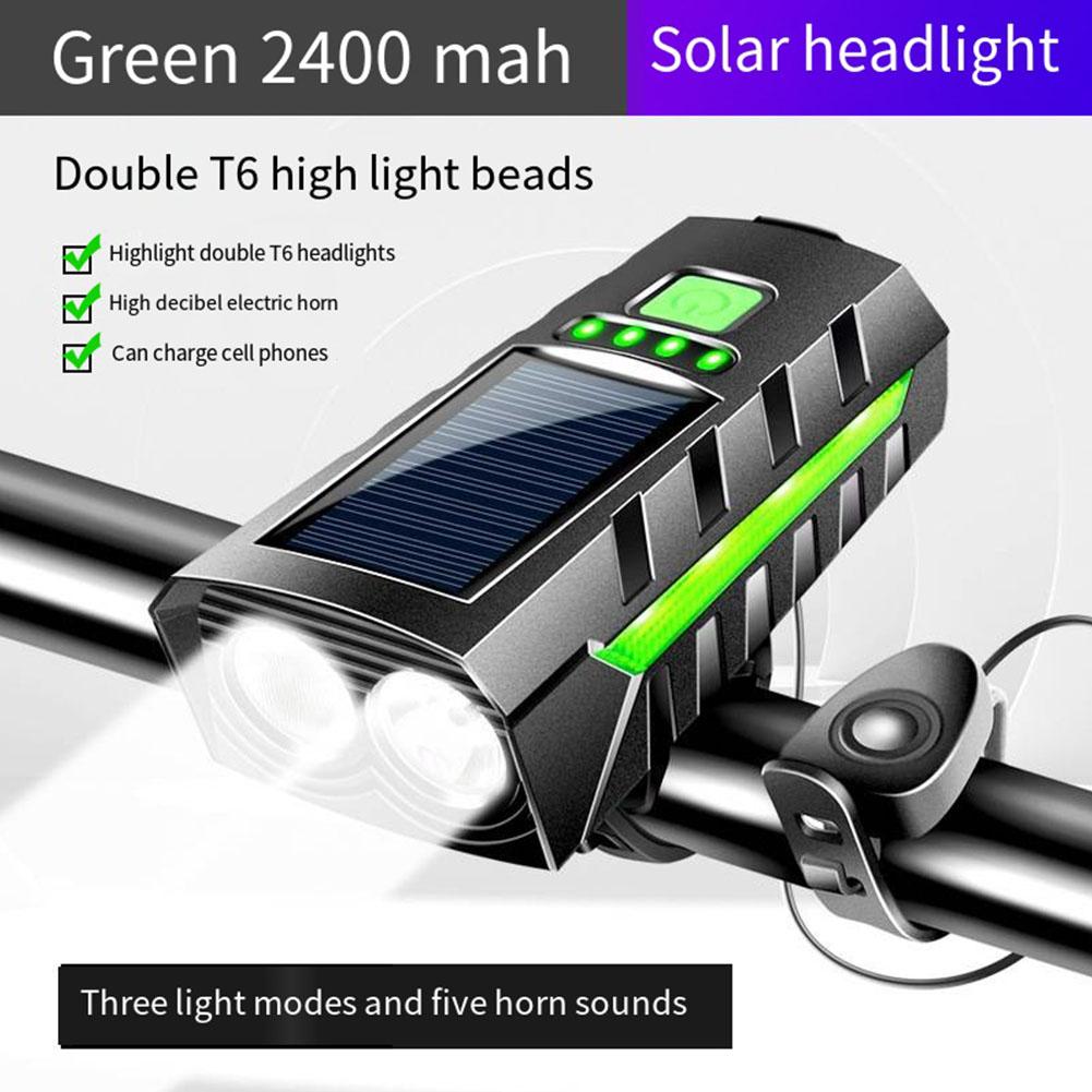 Solar Power Bicycle Headlamp with 130db Horn LED Cycling Lantern Power Display High Beam Bicycle Flashlight Bicycle Accessories