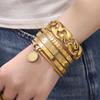 18K Gold-Plated Stainless Steel Round Pendant Bracelet with Zircon Inlay for Women - Popular European & American Style
