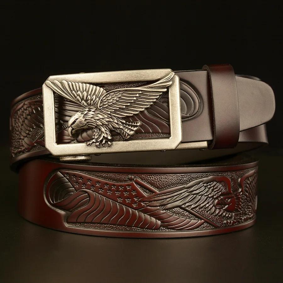 New Style Eagles Spread Their Wings Buckle Belt Fly Eagle Pattern Genuine Leather Belts for Men Leisure Waistband Strap