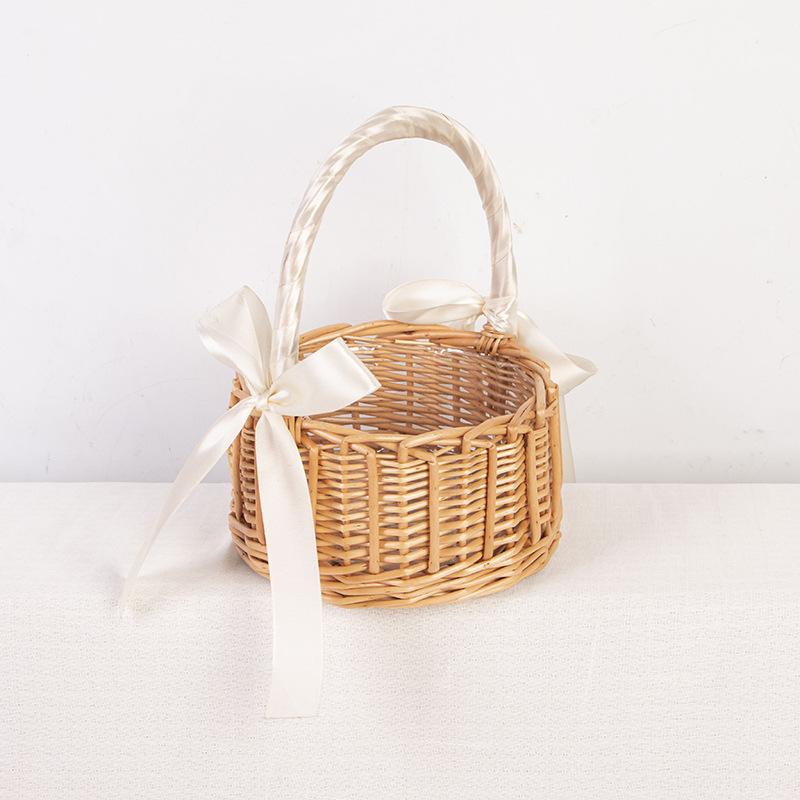 

1Pcs Handmade Storage Rack Woven Flower Baskets Rattan Storage Basket Flower Girl Hand Basket For Home Wedding Decoration A1
