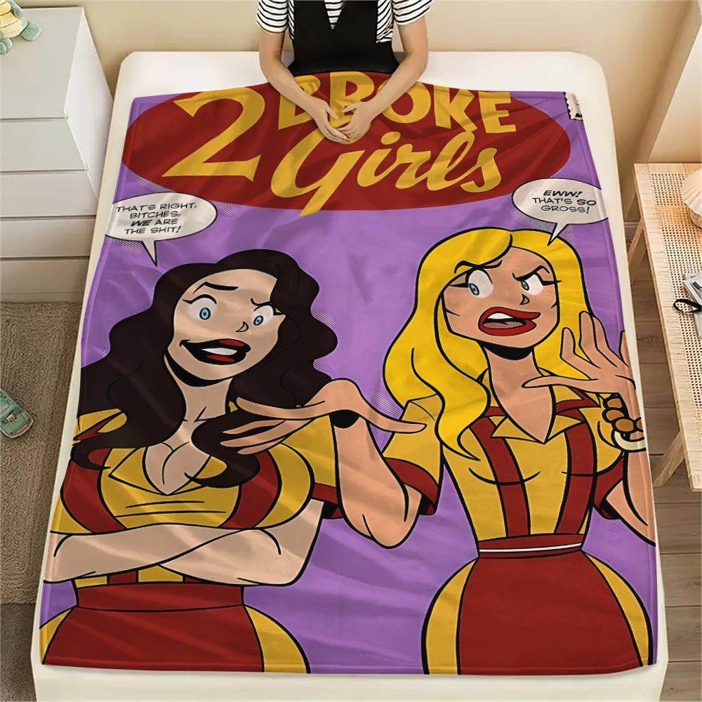 1PC 2 Broke American Sitcom Print Flannel Blanket, High quality All Seasons, Home Decor, Warmth and Comfort, Perfect for Christmas Gifts