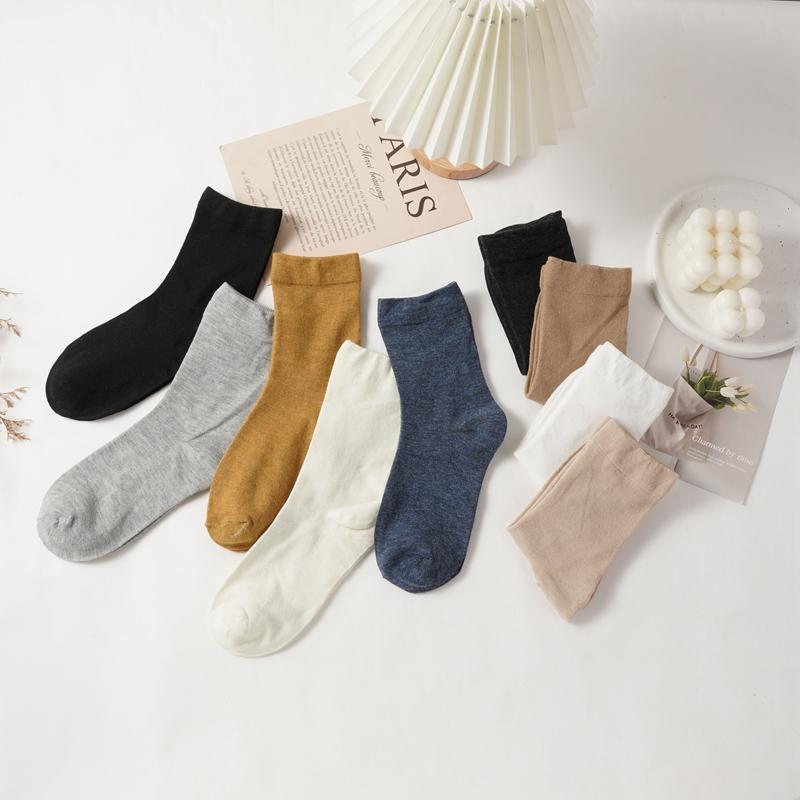 Versatile Solid Color Mid Tube Socks Japanese Casual Breathable Pile Socks Comfortable