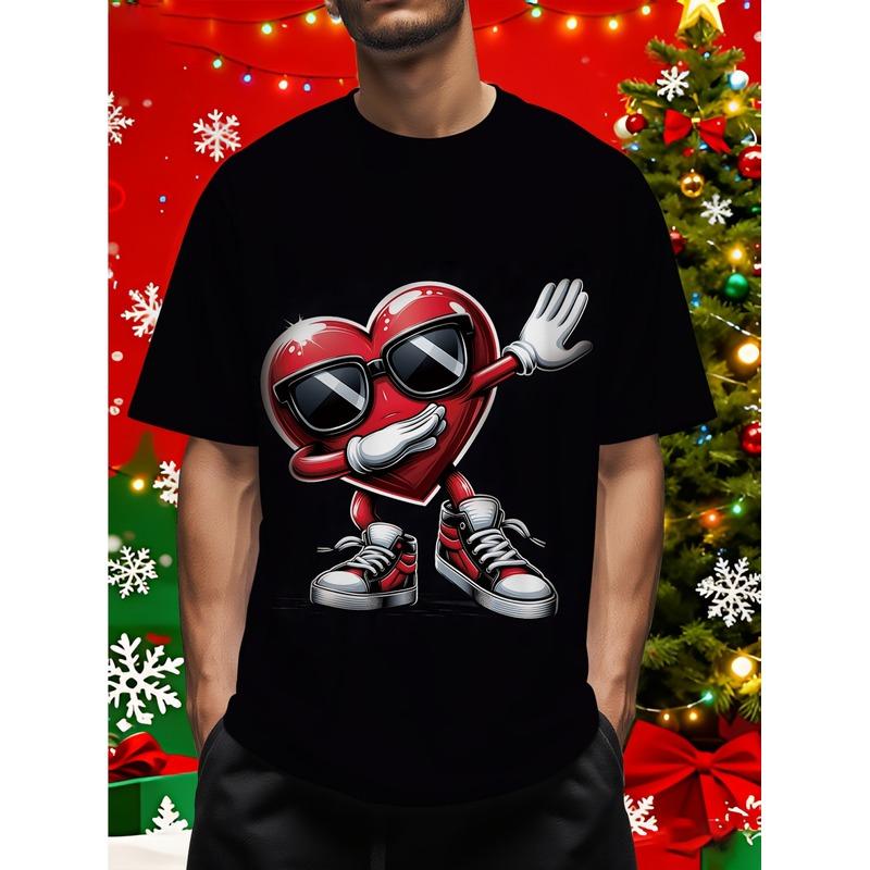 Men's Valentine's Day 3D All-Over Print Heart Glasses T-Shirt 100% Black 180g/m² S-XXXL Date Night Gift Tee