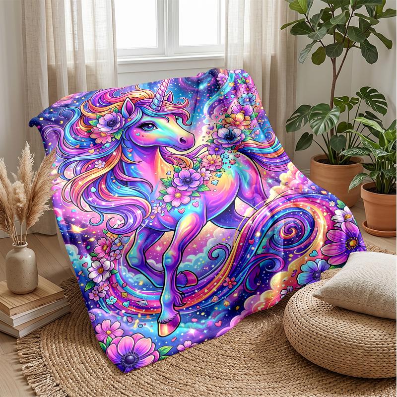 Manta Temática Fantasia Unicórnio Arco-Íris Leve Quente Manta de Flanela Manta Decorativa para Decoração de Casa