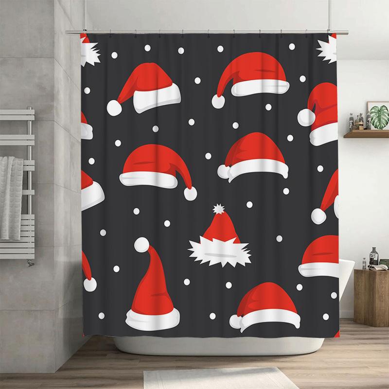

Tu Christmas Shower Curtain Santa Claus Holiday Festive Reindeer Snowflakes Winter Holiday Decor Bathroom Curtain Xmas Party Sup W60H190(CM)-1 Pcs