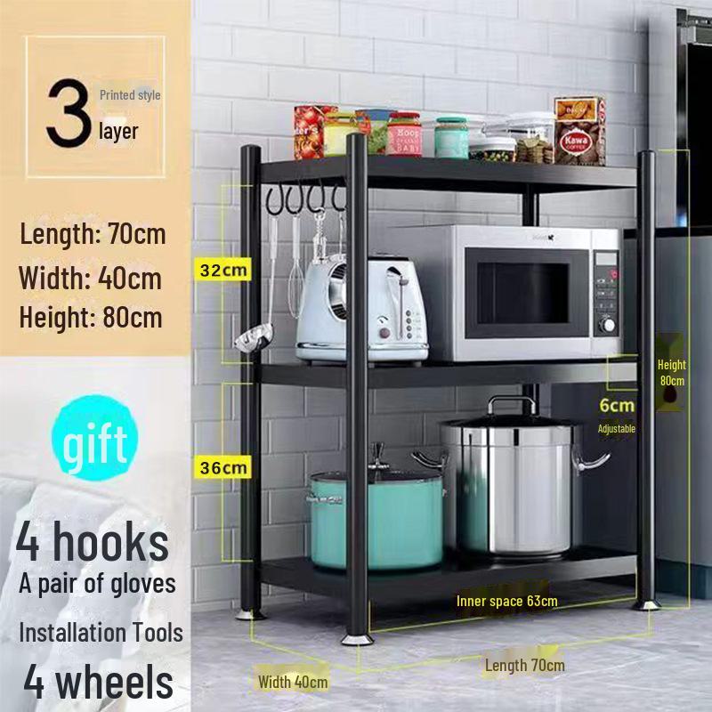 Multi-Layer Kitchen Floor Rack: Multi-Function Microwave and Cookware Storage (Non-Stainless Steel)