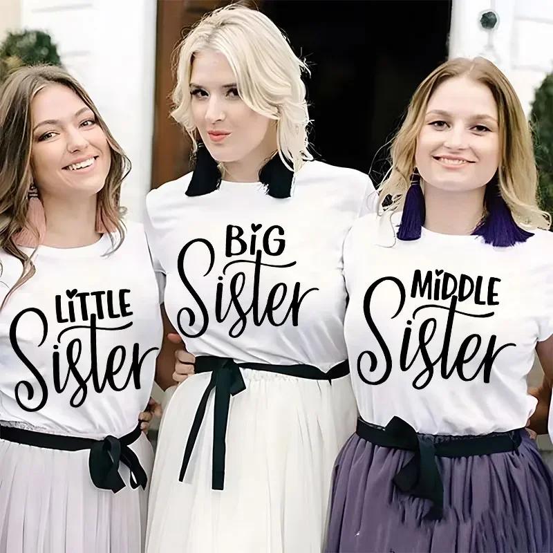 Kurzarm Mode Damen T-Shirt Große Mittlere Schwester Passende T-Shirts Damen Lässiges Oberteil T-Shirts Cartoon Grafik T-Shirts