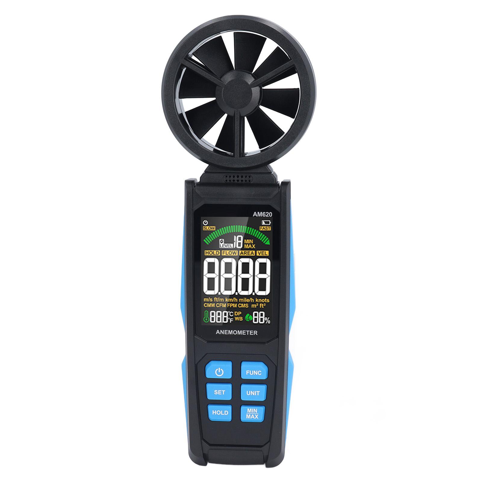 

Digital Anemometer Handheld Wind Speed Air Velocity Temperature Humidity Meter with Backlit LCD Screen 180 degrees