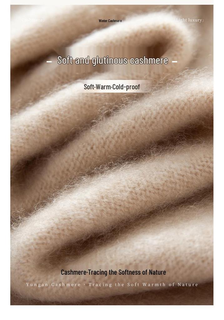 Autumn-Winter Cashmere Double-Strand Thickened Half-High Collar Cable Knit Pullover Sweater