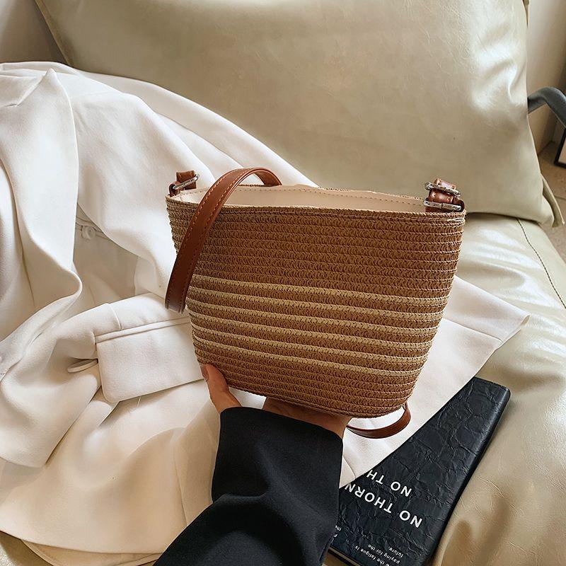 

Seaside Travel Outfit Easiest for Match Crossbody Woven Bag Rice with Brown