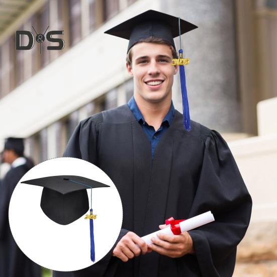 Abschlusskappe für Erwachsene, Bachelor-Kappe, verstellbare Größe, elastisches Band, flache Oberseite, elastisches Band, Kappe mit Quasten, Stempel 2025