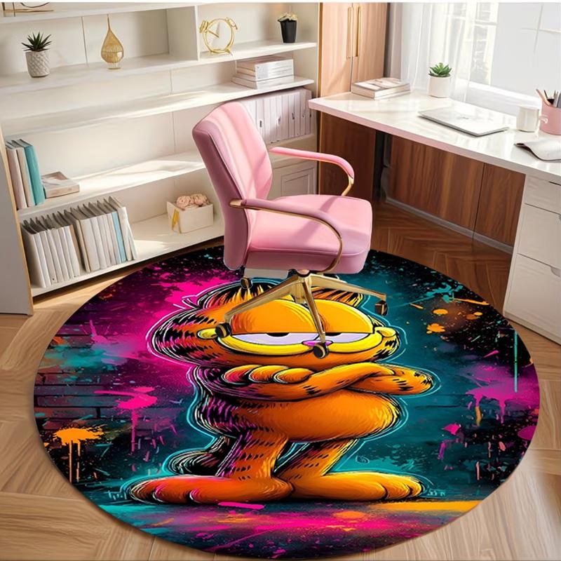 Garfield Print Round Rug, Washable Floor Carpet, For Entryway Dorm Laundry Room Office Study, Home Decor Birthday Christmas Gift