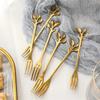 Creative Stainless Steel Leaf Shape Gold Flatware Fruit Fork Dinnerware Appetizer Snack Dessert Fork Kitchen Tableware 6Pcs