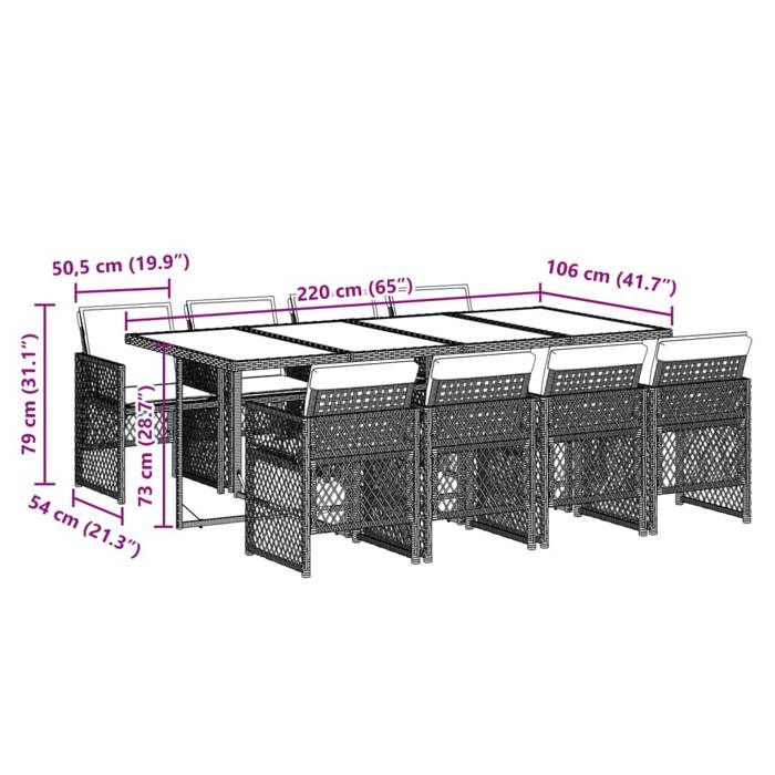 VidaXL Ensemble à manger de jardin 9 pcs coussins gris résine tressée 3210740