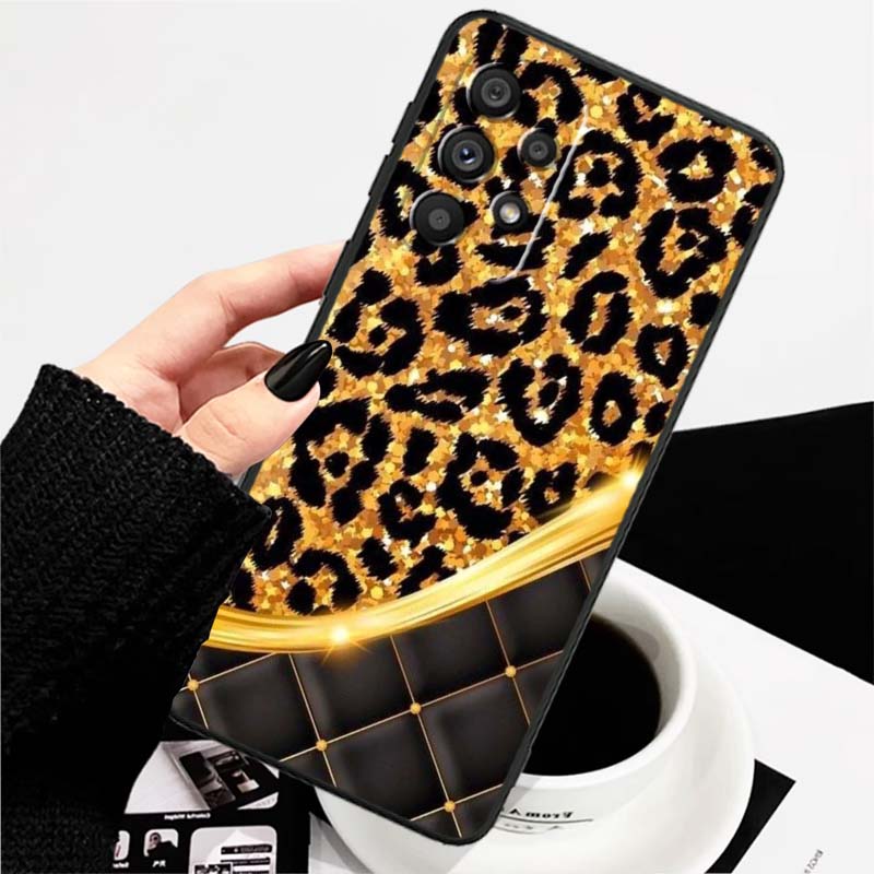 Luxurious leopard print pattern Phone Case For Samsung A73 A72 A71 A55 A54 A53 A52 A51 A13 A22 A16 A15 A12 A14 A26 A07 5G Black