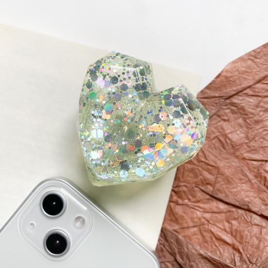 Mobile Phone Finger Telescopic Colorful Sequins Holder Universal 3D Love Heart Folding Phone