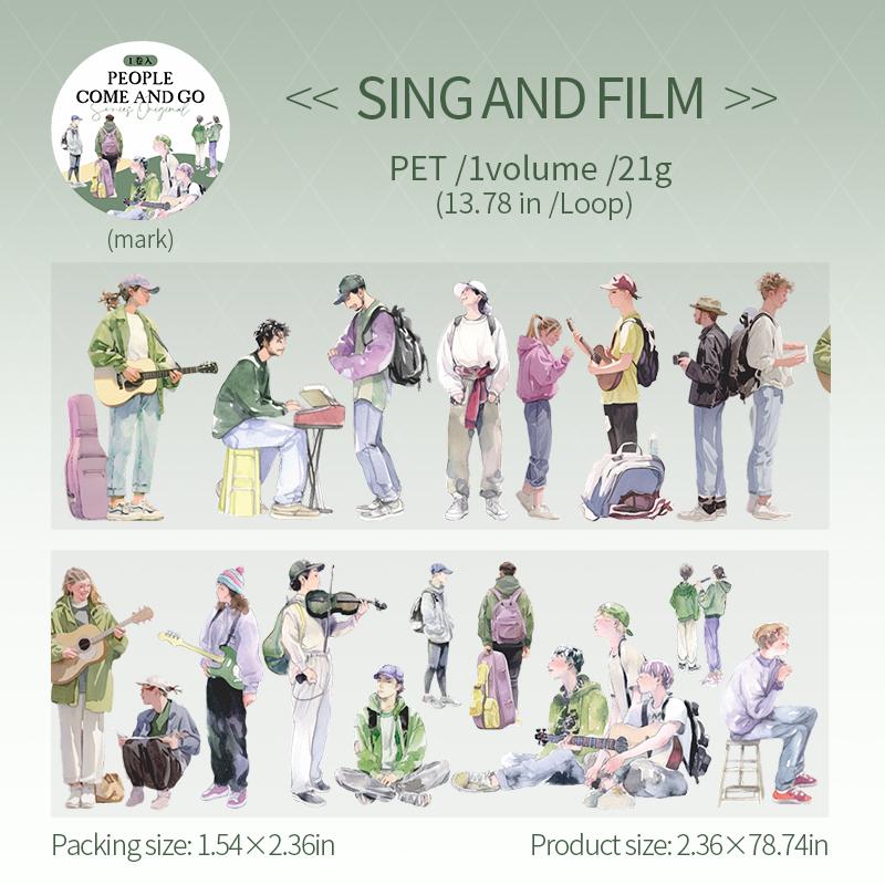 

1 Roll Pedestrian PET Seamless Scene Washi Tape For DIY Scrapbooking Journal Collage Material Phone Case Notebook Decoration