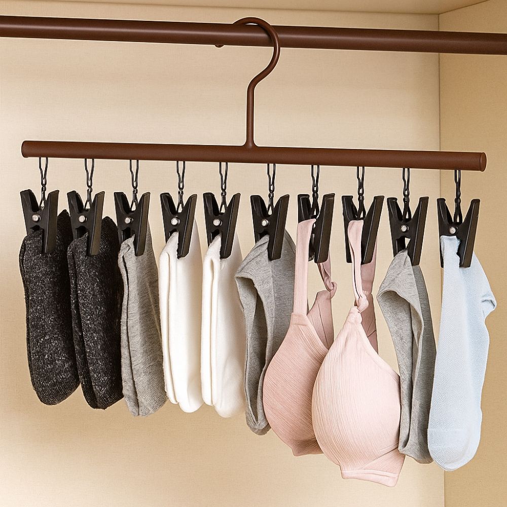 Wooden Wooden Storage Rack 10 Clips Socks Hanging Rack No Trace Drying Rack  Wardrobe Storage