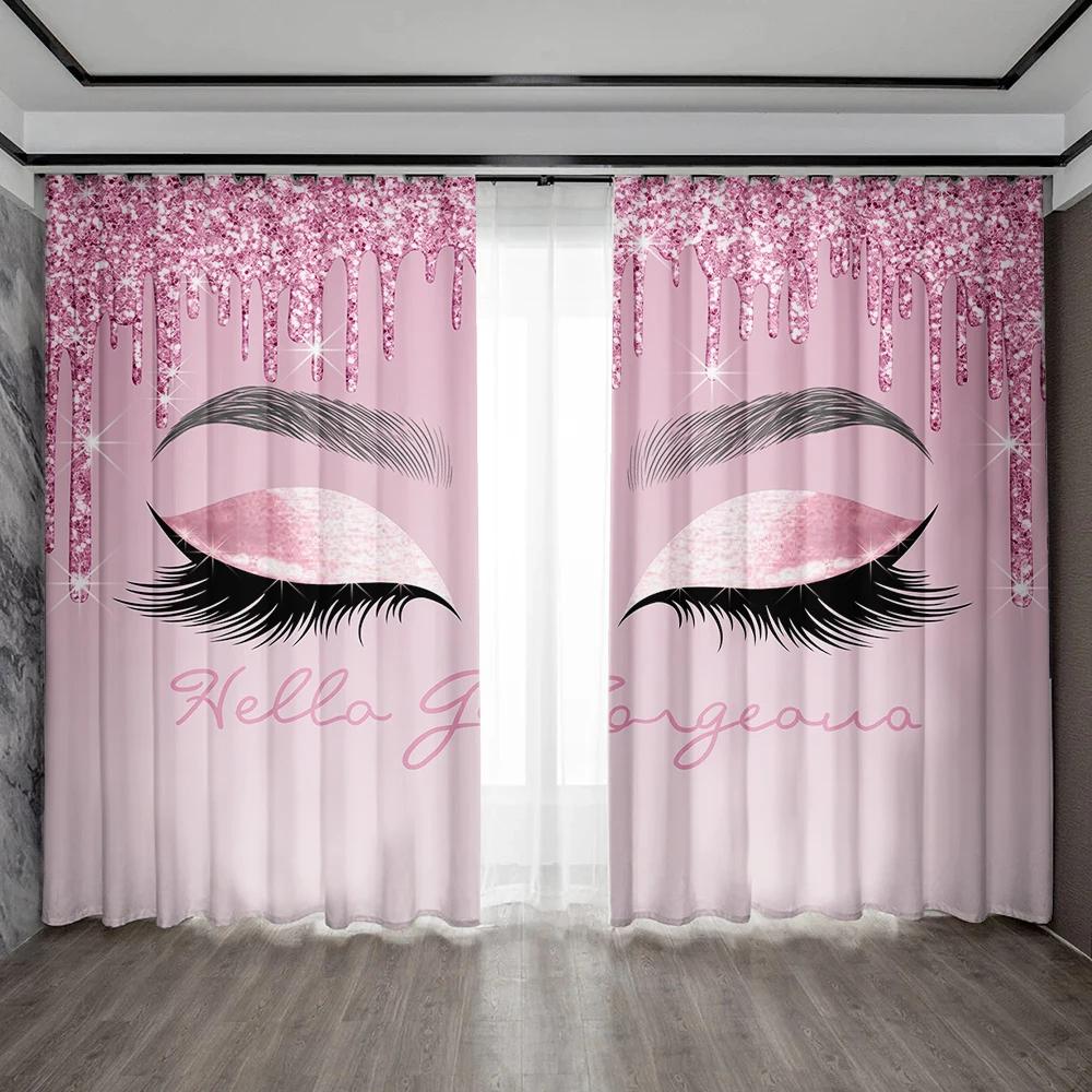2PC Household Ornament Drapes , Multi - Color Cartoon Eyes Eyelashes Shiny Windowpane Drapes Ideal for BedchamberKitchens,Cafes,LivingroomSpace