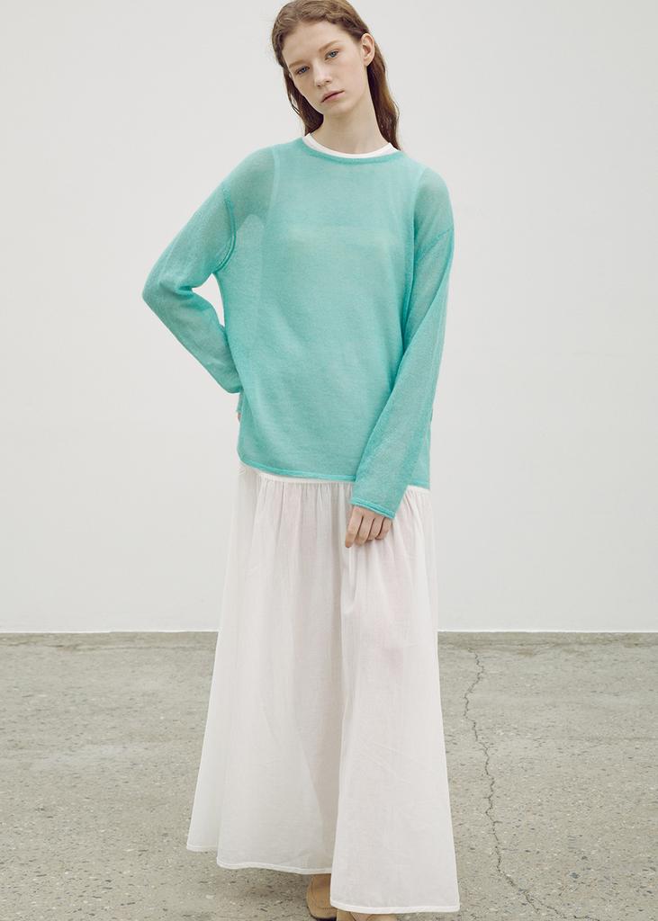 UMARMUNG Italian Sheer Mohair Crewneck Pullover_Aqua