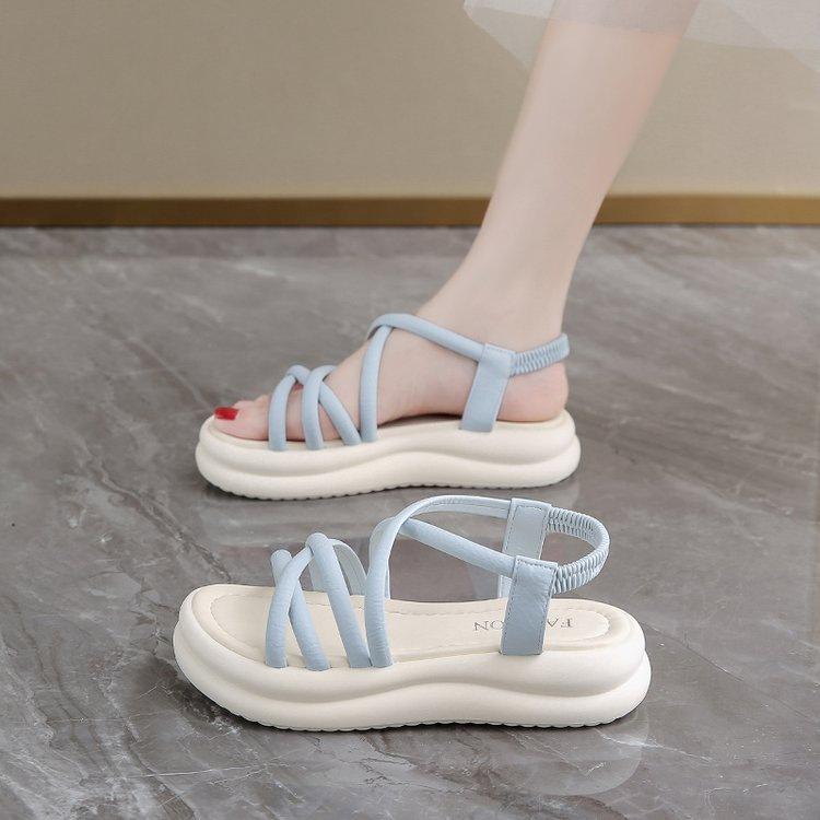 Thick-soled Roman Sandals Women's 2025 Summer New Outer Wear Soft Sole with Skirt Fairy Wind Cross Strap Beach Shoes