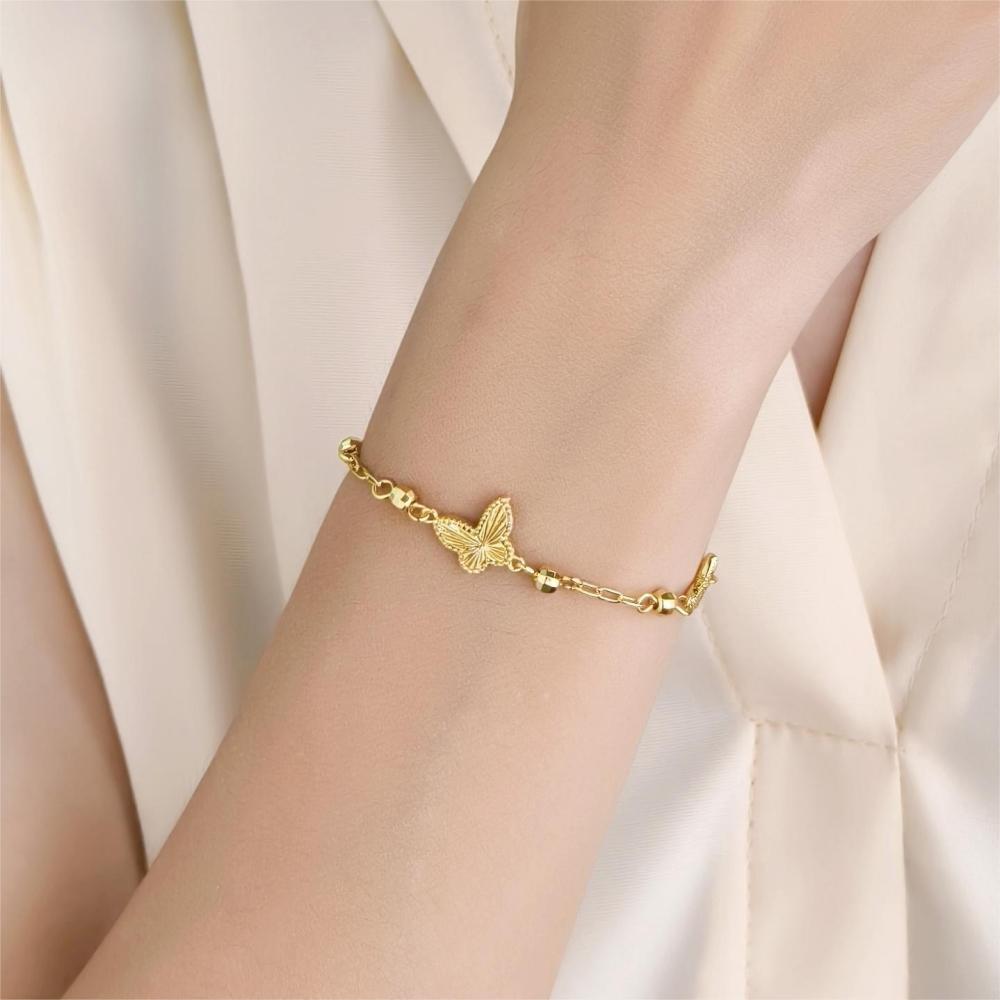Yellow Gold Color Butterfly Link Chain Bracelets for Women Pulsera Femme Wristband New Fashion Jewelry Accessories Party Gifts