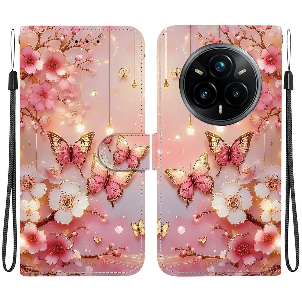 Handmade PU Leather Flip Case for Realme 14 Pro / Realme 14 Pro+ Anti-Slip Shockproof Cover with Wrist Strap & Heart/Rose Cat Designs