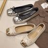 Elegant Silver Bowknot Ballerina Women's Square Head Flat Shoes Comfort Slip-On Ladies Loafers Soft-soled Ballet Flats Boat Shoe