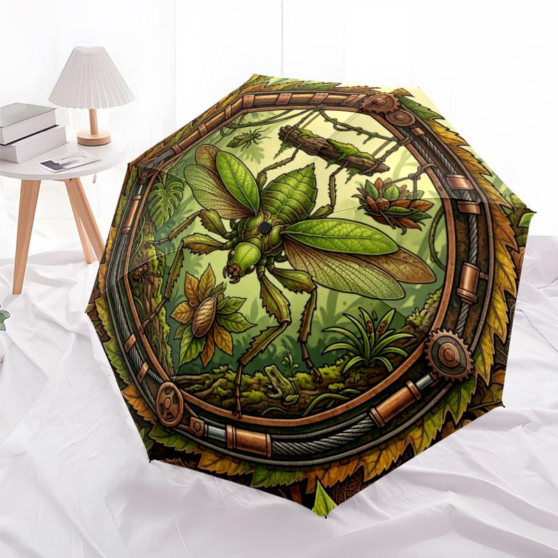 Steampunk Insect Jungle pattern umbrella, portable and foldable design, 8 ribs, a casual accessory for Halloween, Christmas, and birthday gifts.