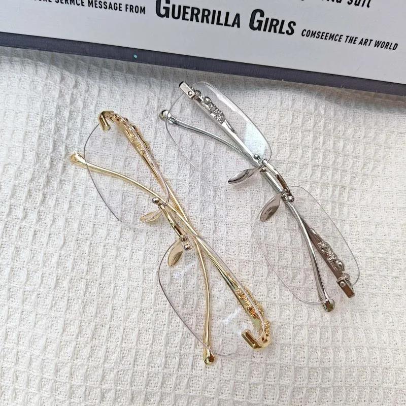 Square Rimless Sunglasses Women Men Cut Edge Golden Leopard Small Frame Sun Glasses Designer Retro Shade Eyewear Uv400