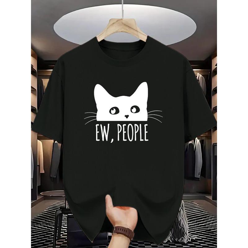 Fun Cat Print Men s Crew Neck T-Shirt, Stylish and Versatile Casual Essential S