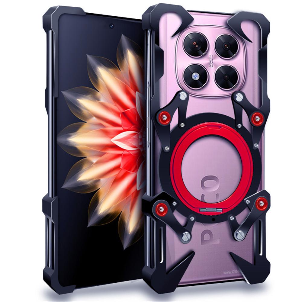 For Xiaomi Poco X7 5G/Redmi Note 14 Pro 5G Bumper Case Kickstand Aluminum Alloy Magnetic Phone Cover with Wrist Strap