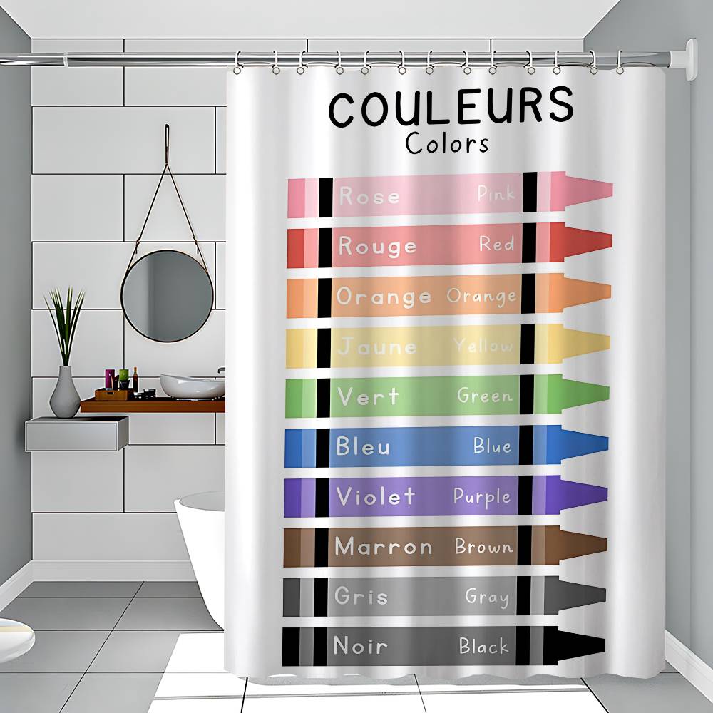 Bilingual French Educational Learn Number Alphabet Solar System Shower Curtain Repellent And Leak-Resistant Mold And Mildew
