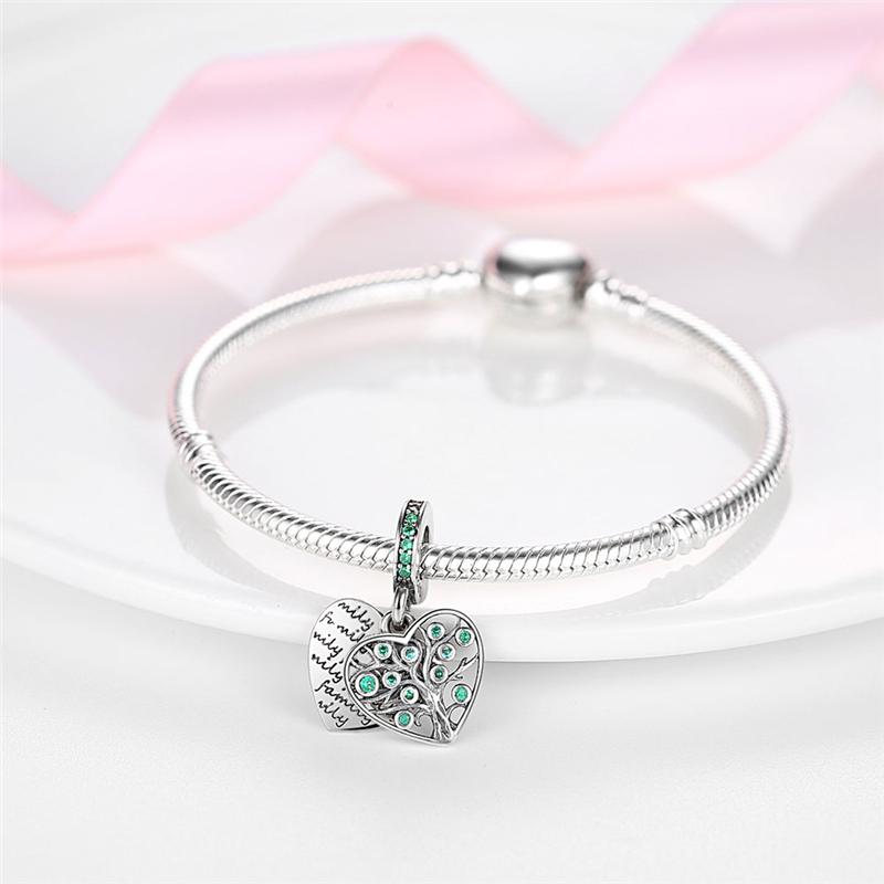 Charms Copper Green Zircon Life Tree Heart Pendants Fit Charms Plata Original Bracelet Beads Women Jewellery Making Diy
