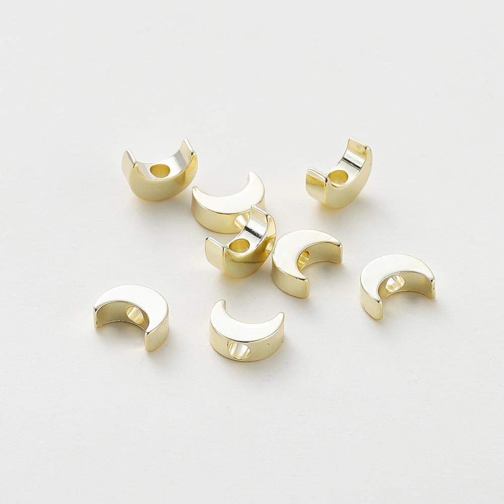 

20pcs/bag 14K 18K Gold Color Plated Moon Shape Loose Spacer Beads With Hole For DIY Jewelry Necklace Bracelet Accessories