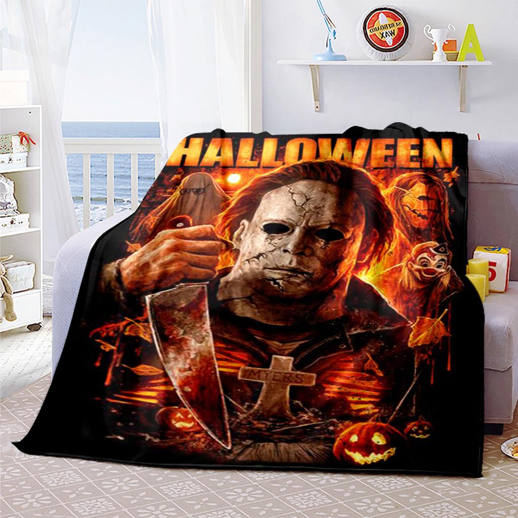 Couverture Affiche de Film d'Horreur Halloween Parfaite Toutes Saisons Douce Confortable Canapé Bureau Sieste Voyage Cadeau Festif