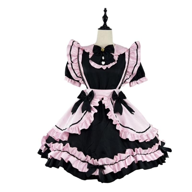 3Pcs Sweet Maid Outfit Women Anime Maid Costume Fancy Dress Cosplays Costume Maid Dress with Headwear Apron
