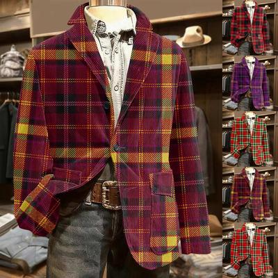 Men's Printed Corduroy Warm Pocket Suit Jacket Cardigan Men's Casual Suit