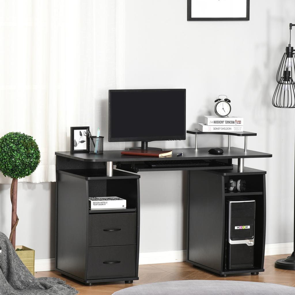 Computer Desk with Shelves, Drawer, Printer Stand, Keyboard Tray, 120 x 50 x 85 cm, Black