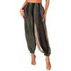 Womens Semi Sheer Chiffon Pants Sequined Dot Design Elastic Waist Belly Dance Performance Trousers