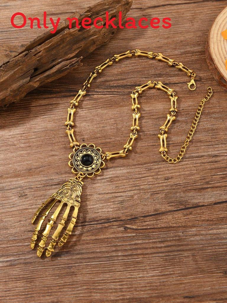 Gothic Skull Hand Pendant Necklace With Geometric Zinc Alloy Chains For Men And Women Halloween Accessory
