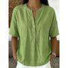 Women's Linen Blend Henley Neck Short Sleeve Casual Shirt