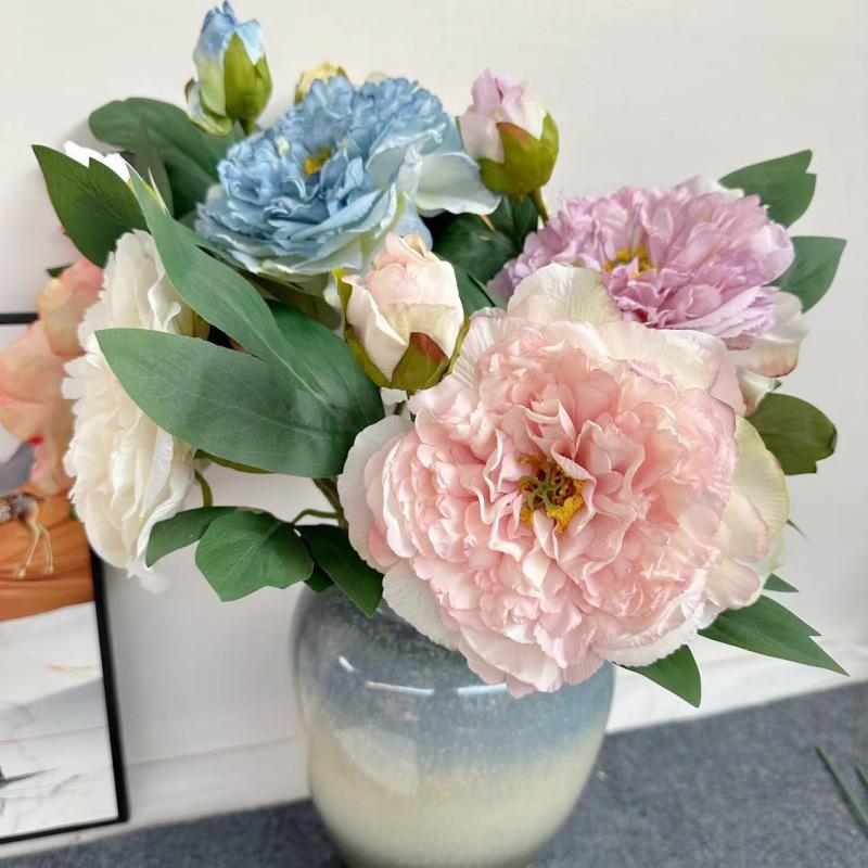 Artificial Peony Flower Head with Scorched Edge - Rich Peony Bouquet for Living Room Decoration