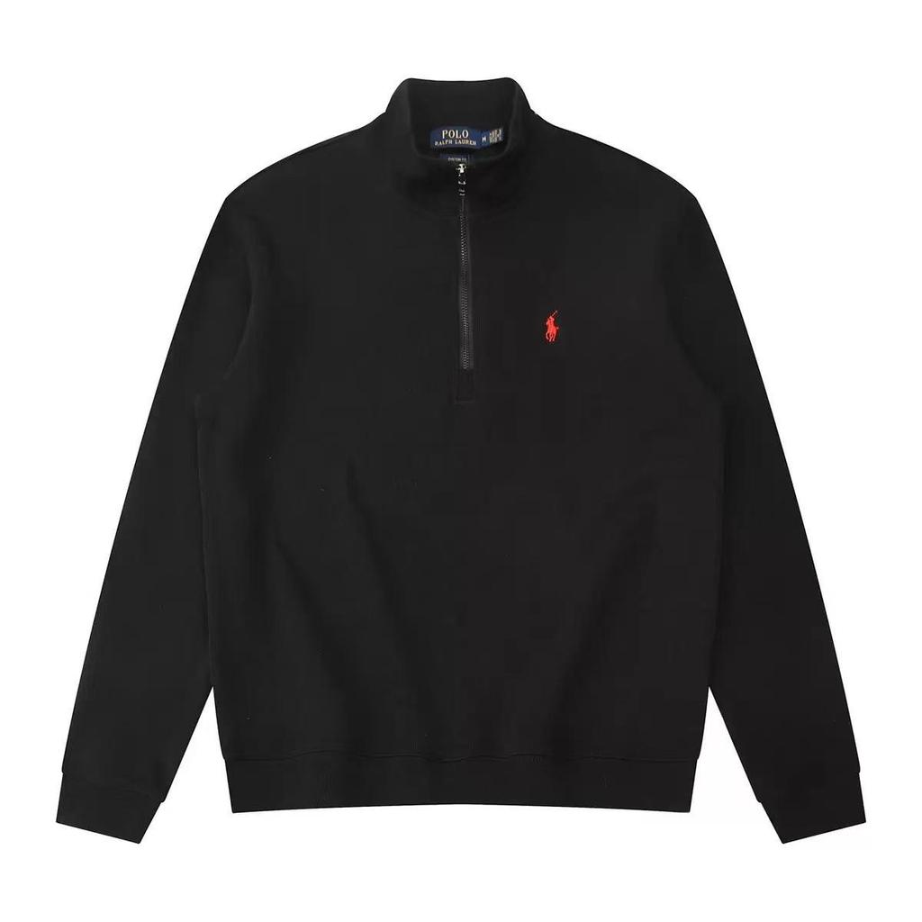 Herren Trendy Fleece-gefütterter Half-Zip Hoodie, Stehkragen mit RL Pony-Stickerei, Lässiger Frühjahrs-/Herbststil.