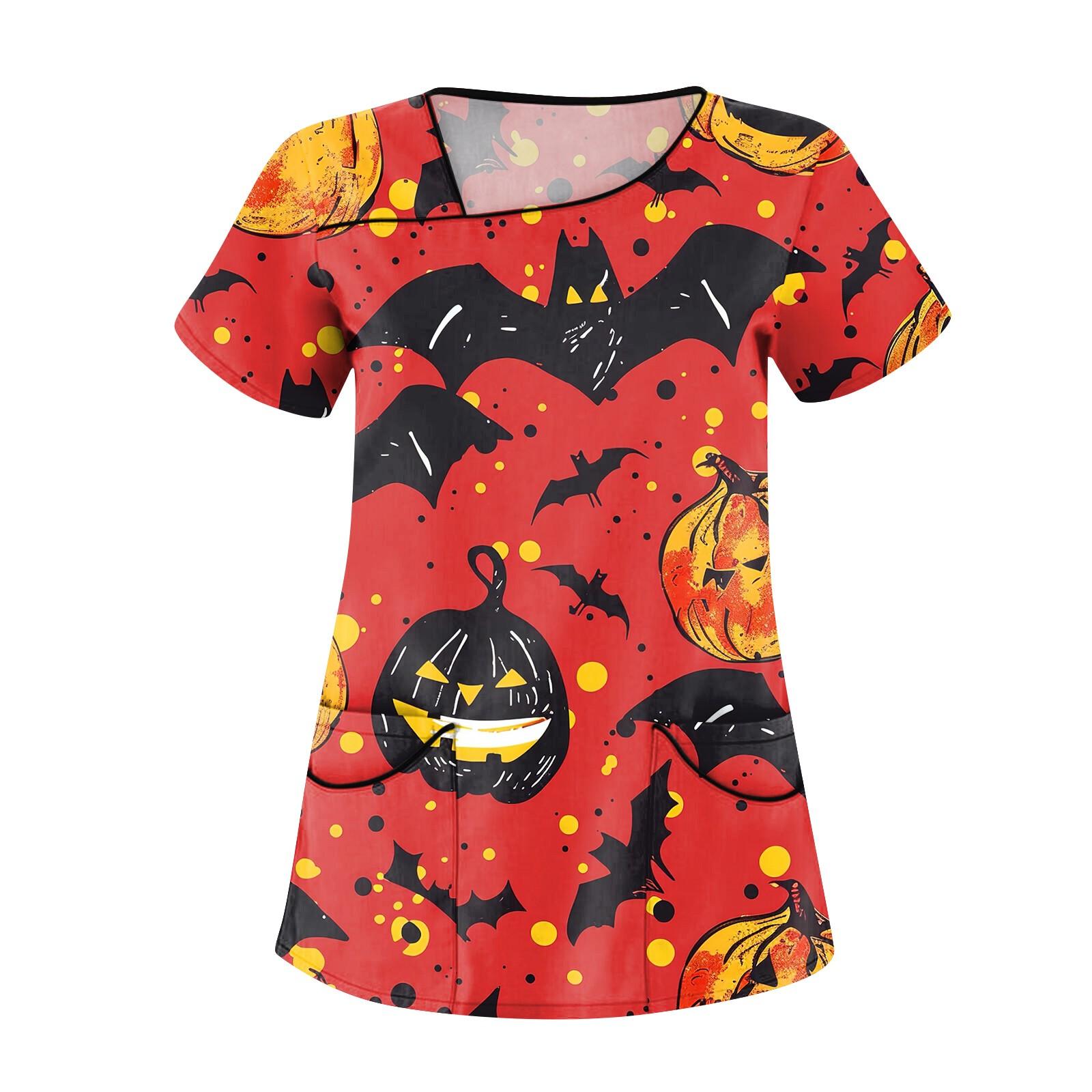 

Женская повседневная рабочая одежда с короткими рукавами и наклонным воротником с принтом и двойными карманами XL киноварь